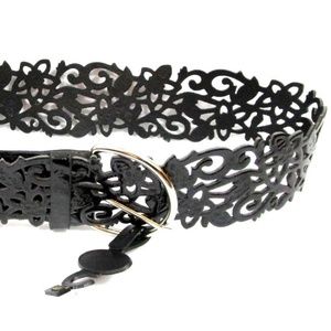 Black Faux Patent Leather Laser Cut Out M/L